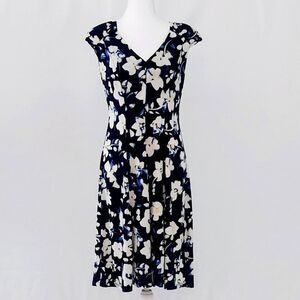 London Times Women’s A-Line Dress Navy, Floral Pattern Size: 6